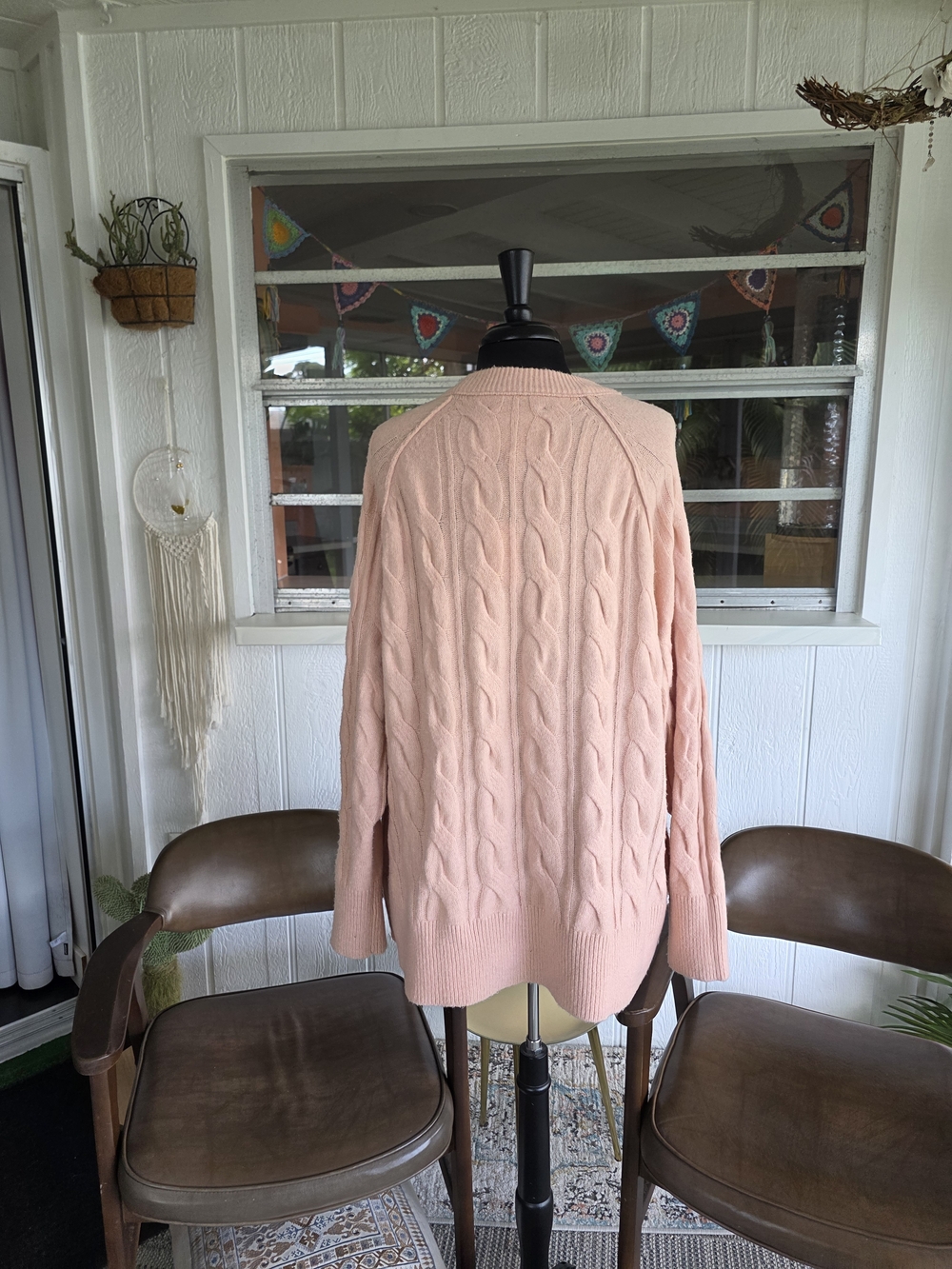 NWT Aerie Peach Cable Crewneck Sweater Super Soft Large Oversized - Picture 4 of 15